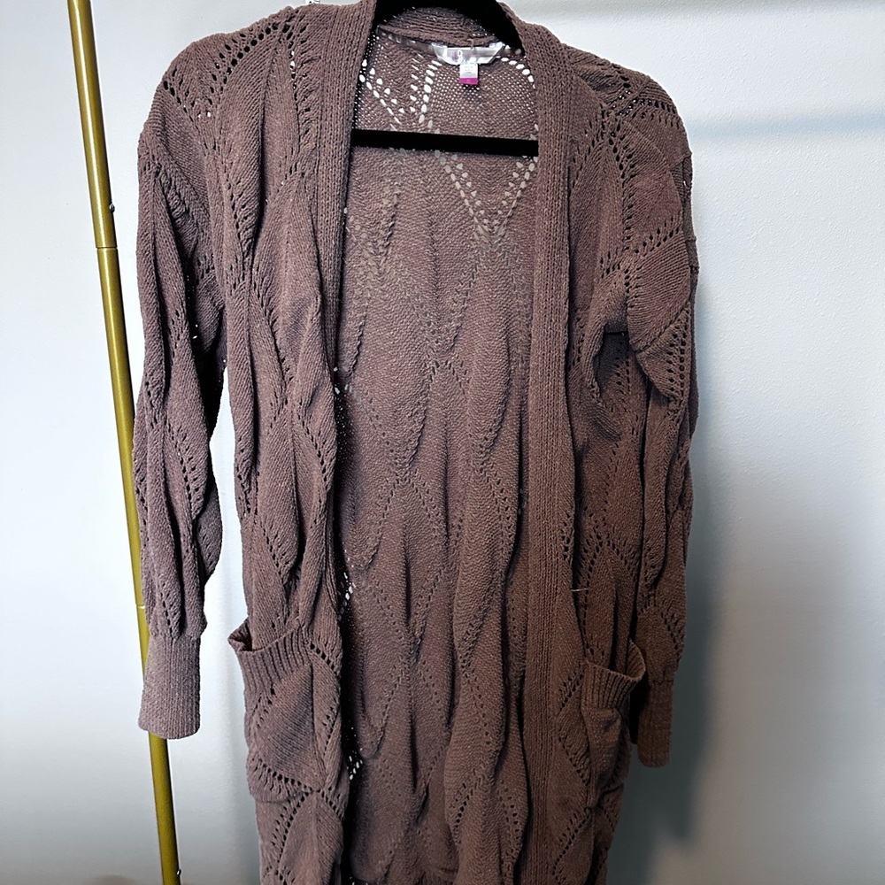 Brown Open-Knit Women's Sweater xs